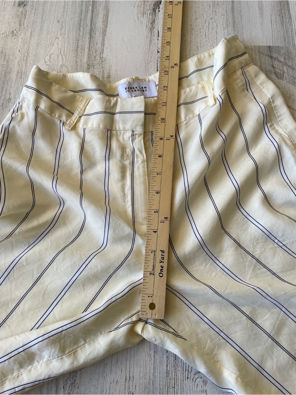 Derek Lam Light Yellow Wide-Leg Pants with Black & White Pinstripes SZ 8 EUC - Picture 7 of 15
